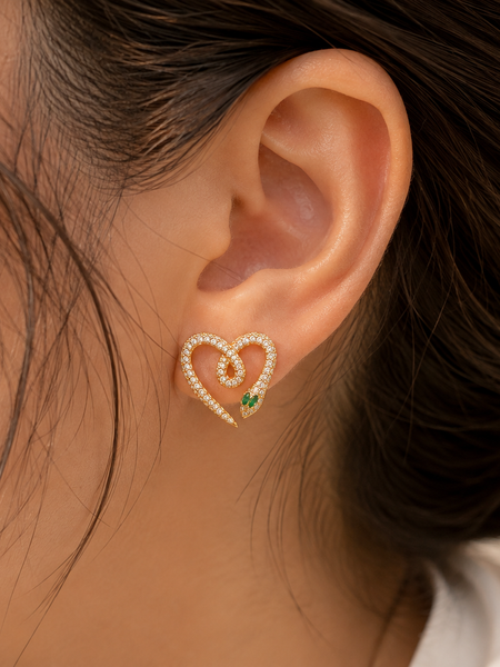 Serpentina Emerald Heart Earrings