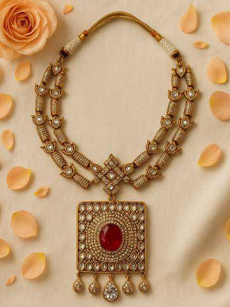 Regal Ruby Kundan Heritage Necklace Set