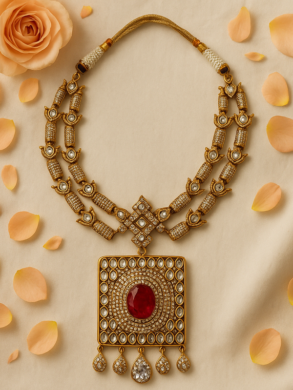 Regal Ruby Kundan Heritage Necklace Set
