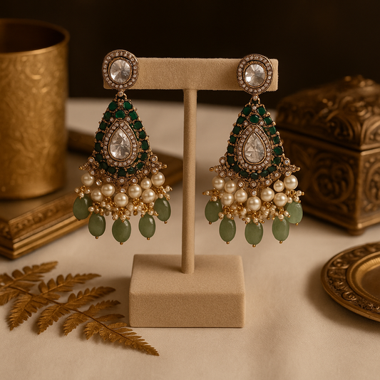 Emerald Kundan Royale Long Pendant Set