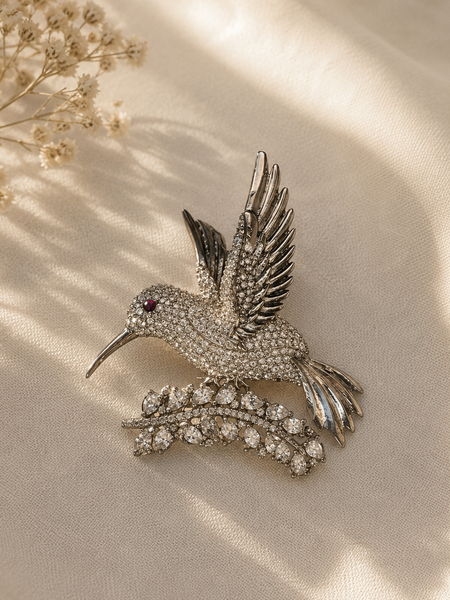 Crystal Hummingbird Brooch