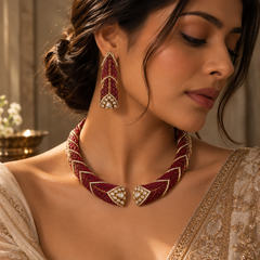 Mehrunisa Ruby Cascade Necklace & Earrings Set