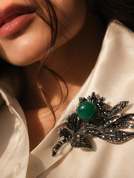 Verdant Noir Floral Brooch