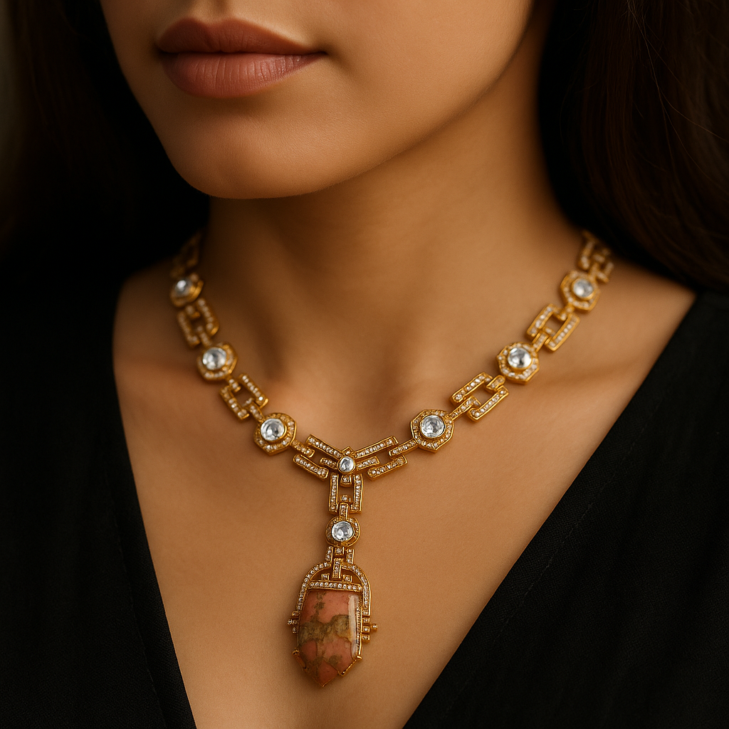 Art Deco Mosaic Stone Necklace & Earrings Set