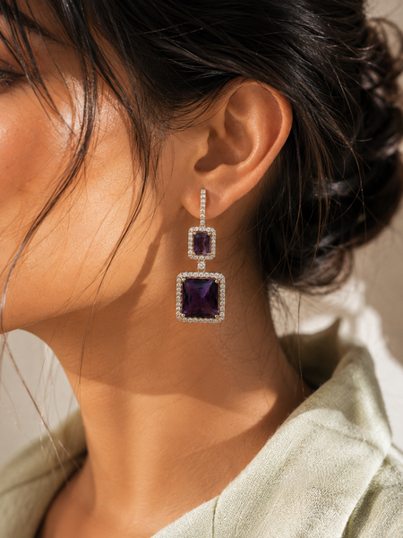 Amara Amethyst Geometric Drop Earrings