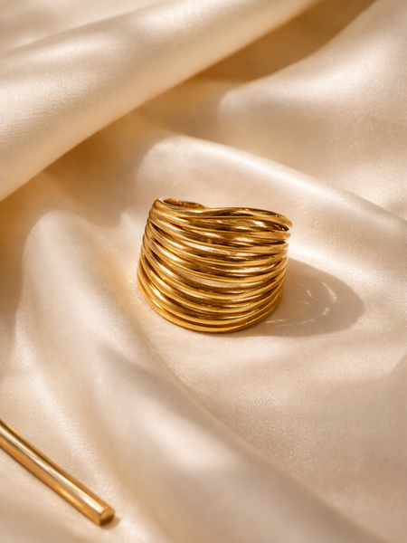 Golden Ripple Statement Ring