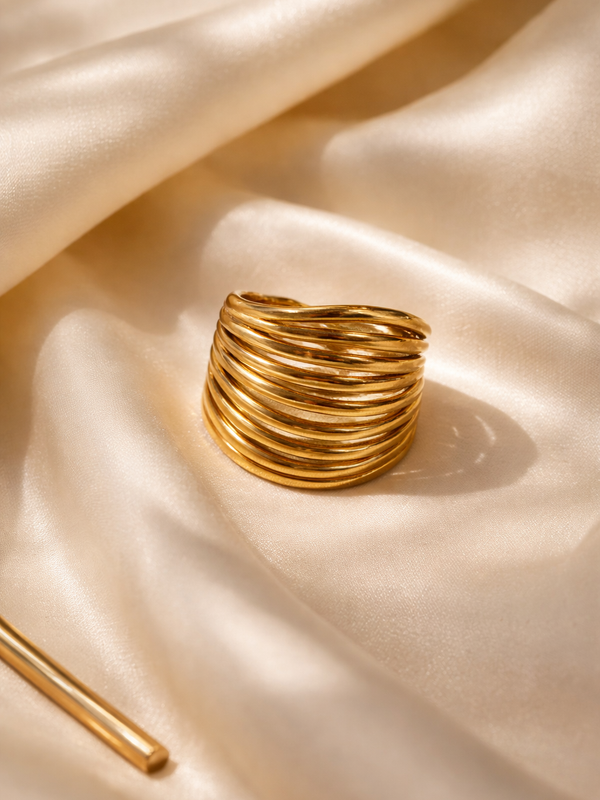 Golden Ripple Statement Ring
