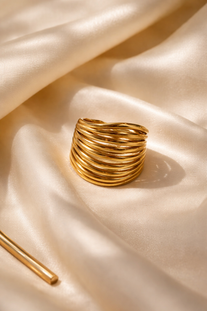 Golden Ripple Statement Ring