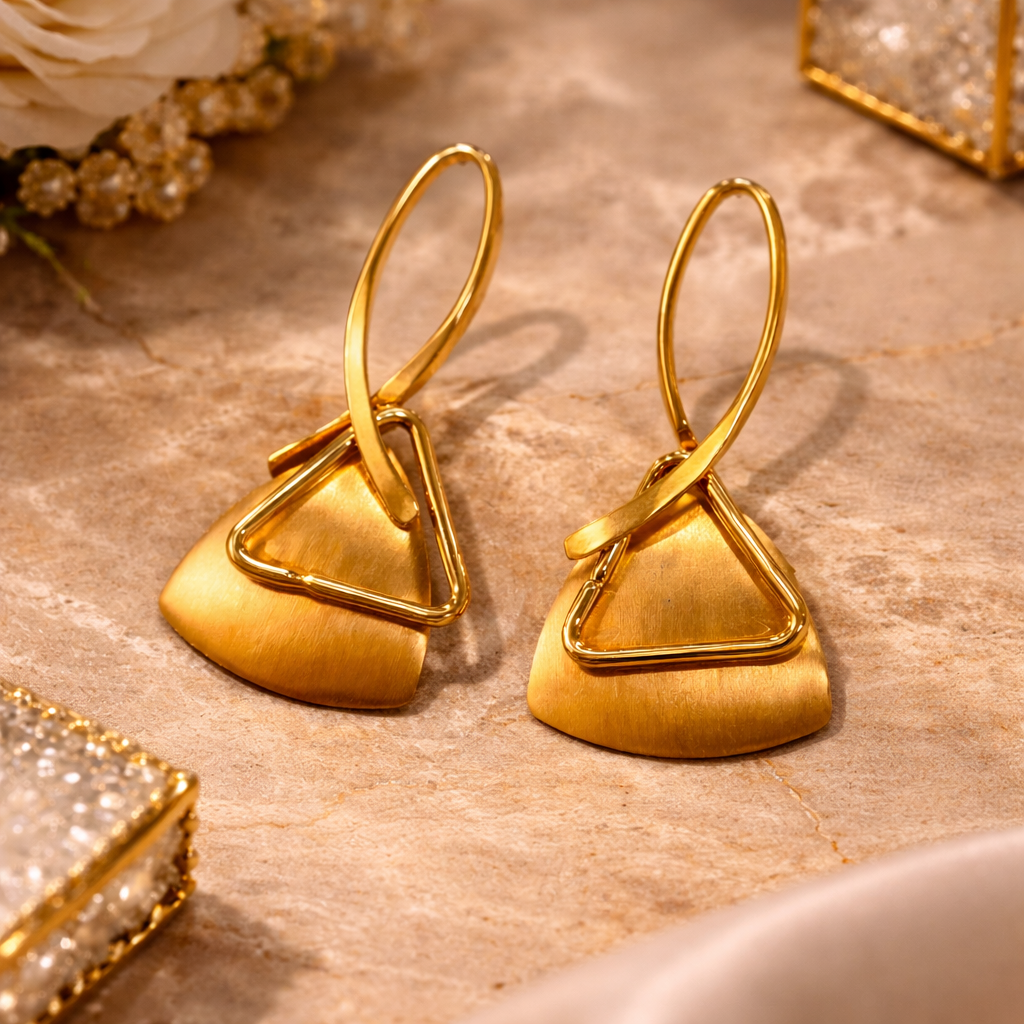 Modern Geometry Gold Drop Earrings