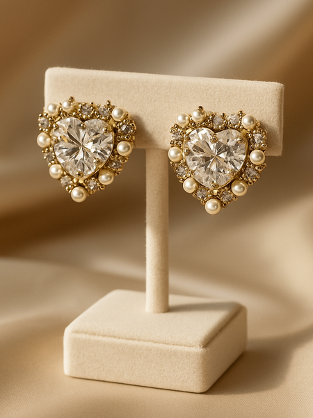 Amour Pearl Heart Studs