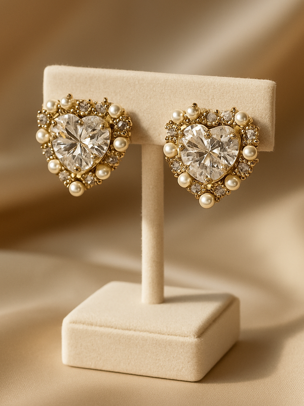 Amour Pearl Heart Studs