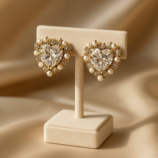 Amour Pearl Heart Studs