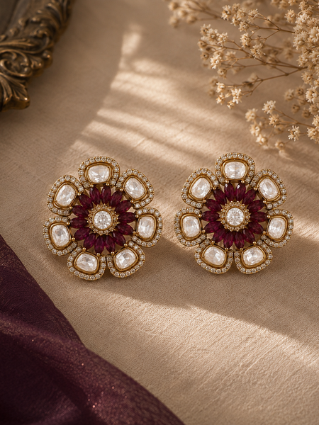 Mehr Ruby Kundan Floral Studs