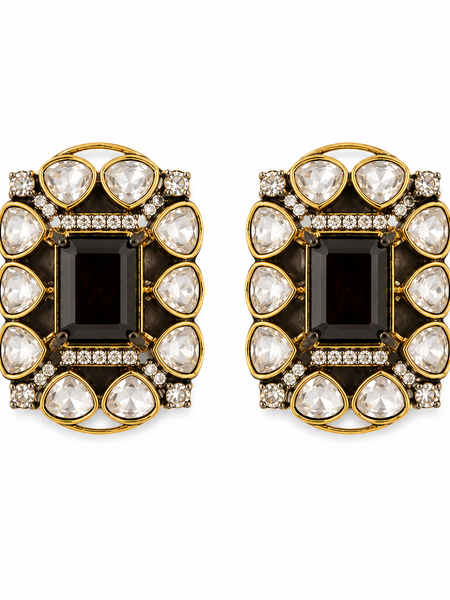 Noir Polki Frame Statement Studs