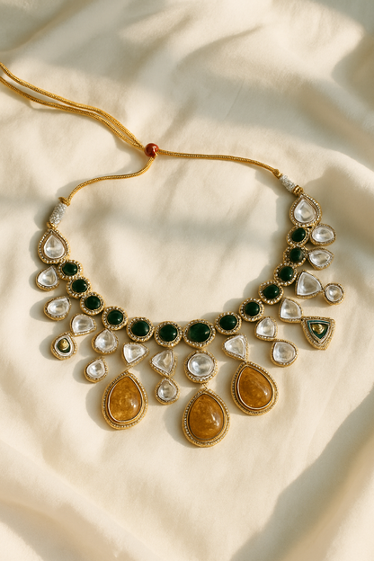 Antique Amber Kundan Necklace Set