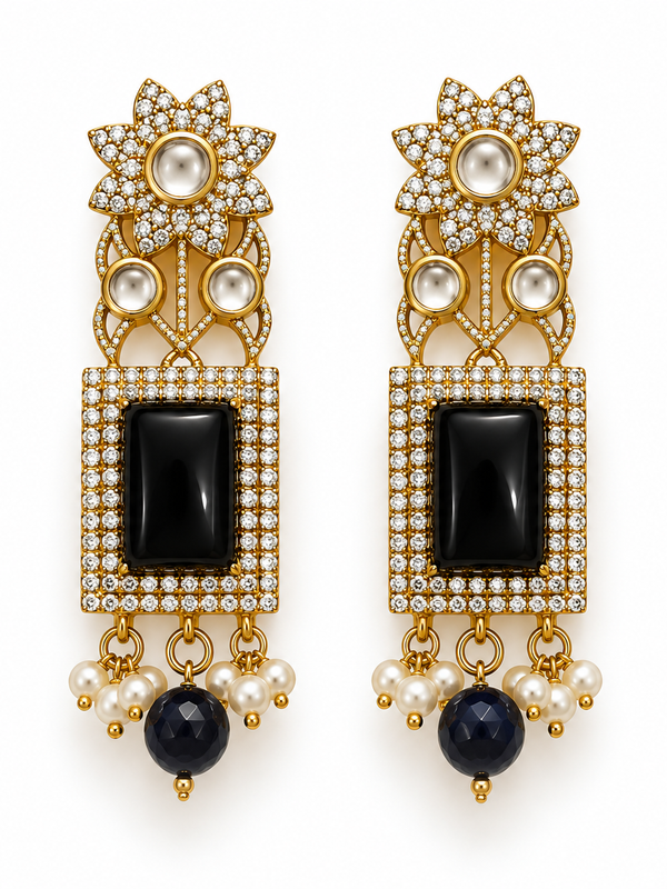 Noir Gul Earrings – Black Onyx-Inspired Statement Earrings