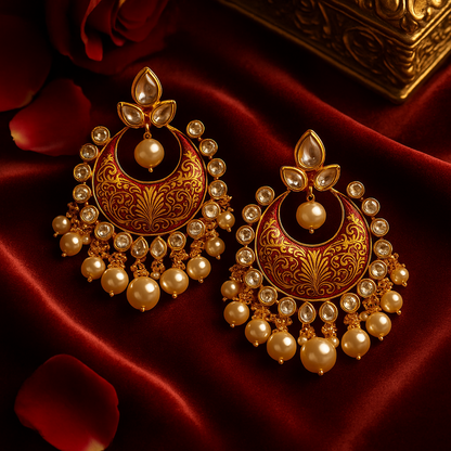 Rajkumari Meenakari & Pearl Chandbali Earrings
