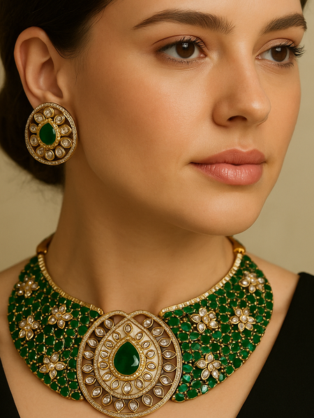 Regal Emerald Jadau Choker Set