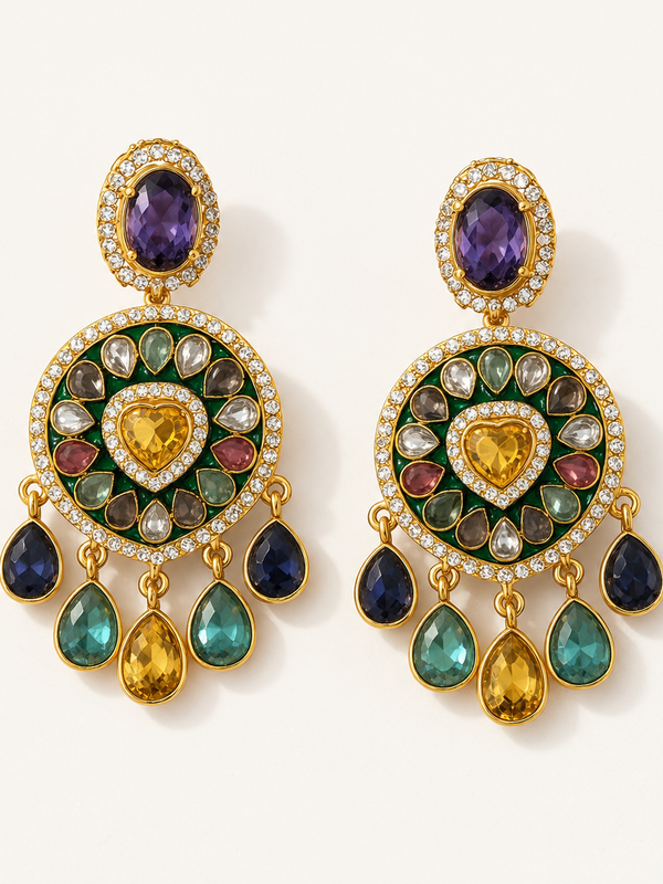Rangrez Navratna Necklace, Maang Tikka & Earrings Set