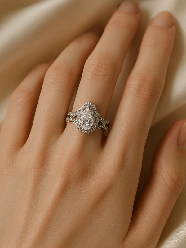 Regal Teardrop Halo Ring