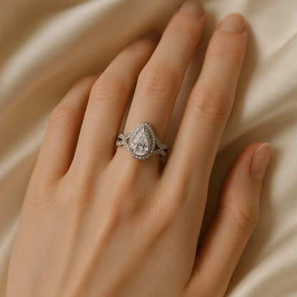Regal Teardrop Halo Ring