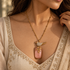Gulnaar Bird & Blush Stone Pendant Necklace