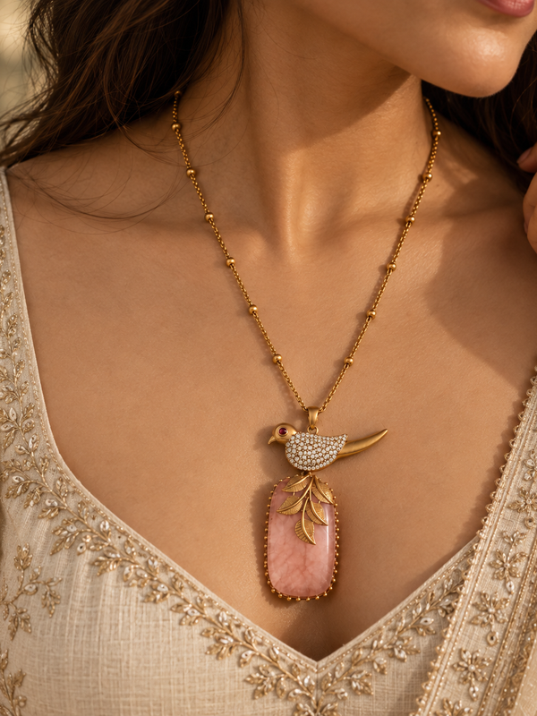 Gulnaar Bird & Blush Stone Pendant Necklace