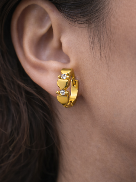 Golden Heart Crystal Huggie Earrings