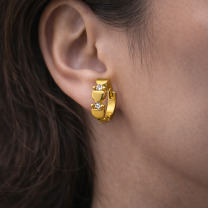 Golden Heart Crystal Huggie Earrings