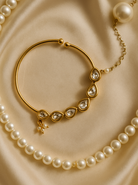 Oversized Kundan & Pearl Bridal Nath with Chain