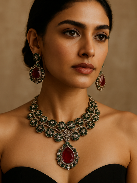 Emerald Royale Ruby Drop Necklace Set