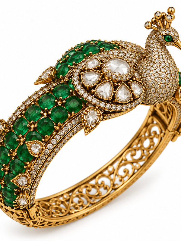 Mayurani Emerald Polki Peacock Kada