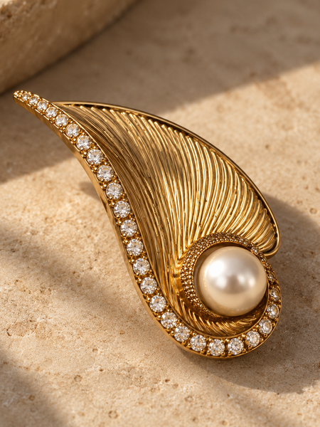 Aurelle Pearl Feather Brooch