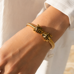 Twin Panther Gold Statement Bracelet