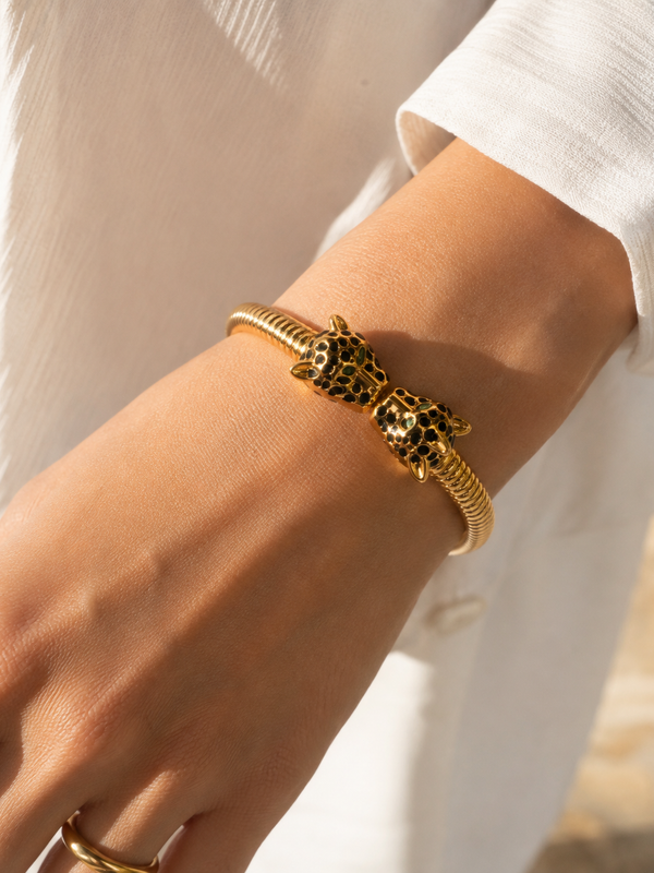 Twin Panther Gold Statement Bracelet