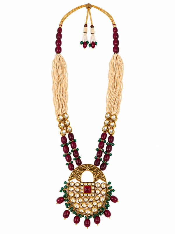 Meher Ruby & Emerald Polki Mala Necklace Set
