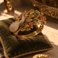 Mayur Pushpa Ruby Emerald Peacock Kada