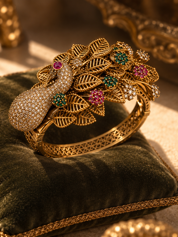 Mayur Pushpa Ruby Emerald Peacock Kada