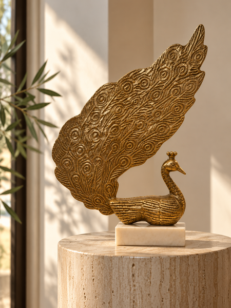 Mayura – Antique Gold Peacock Sculpture