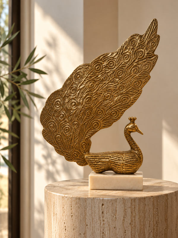 Mayura – Antique Gold Peacock Sculpture