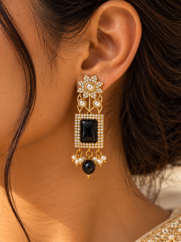 Noir Gul Earrings – Black Onyx-Inspired Statement Earrings