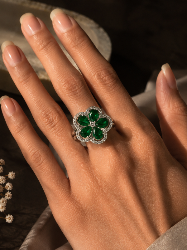 Emerald Bloom Statement Ring