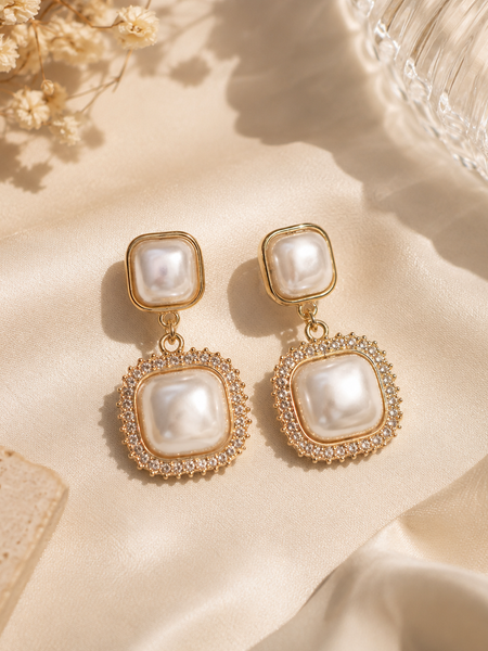 Isla Pearl Halo Drop Earrings