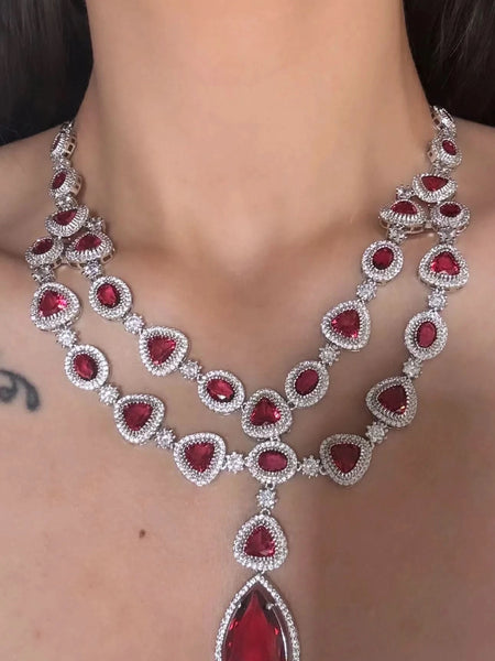 Crimson Glaze Diamond Necklace Set