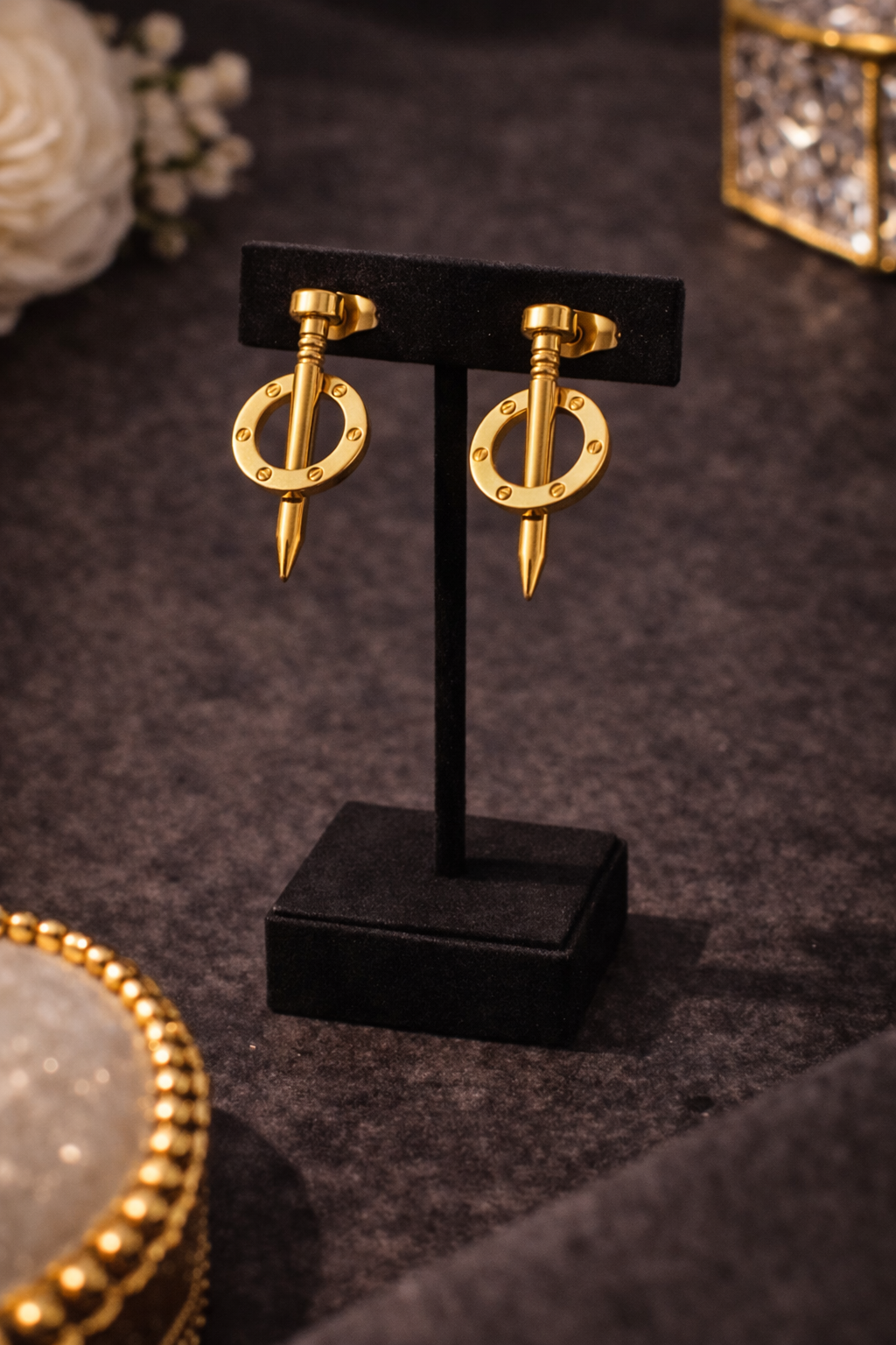 Axel Screw Drop Stud Earrings