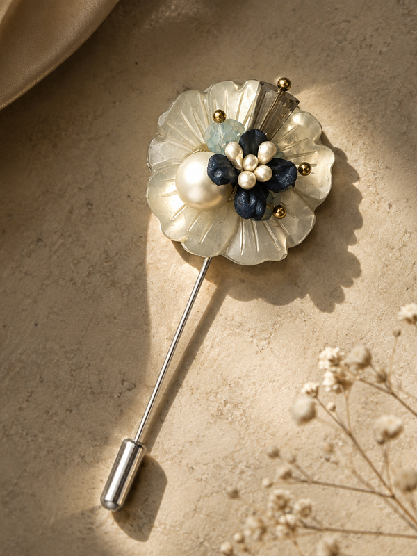 Celeste Floral Pearl Lapel Pin