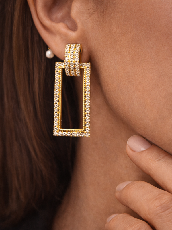 Luxe Frame Gold-Plated Drop Earrings