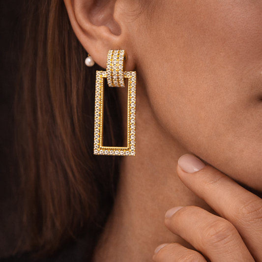 Luxe Frame Gold-Plated Drop Earrings
