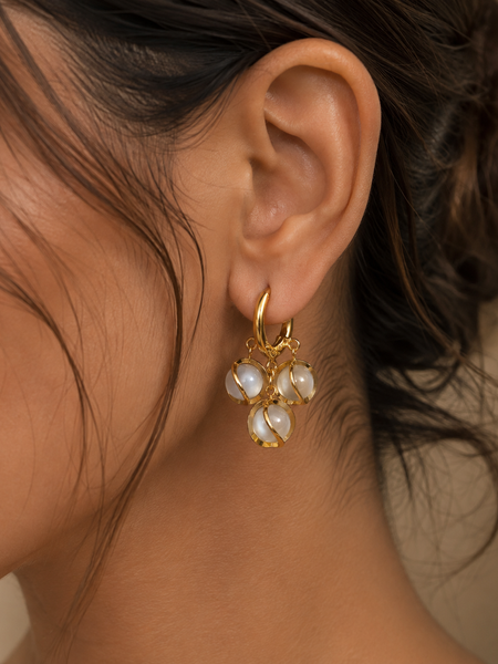Celeste Mother of Pearl Charm Huggie Earrings