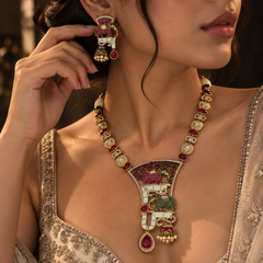 Gajraaj Emerald & Ruby Elephant Necklace Set